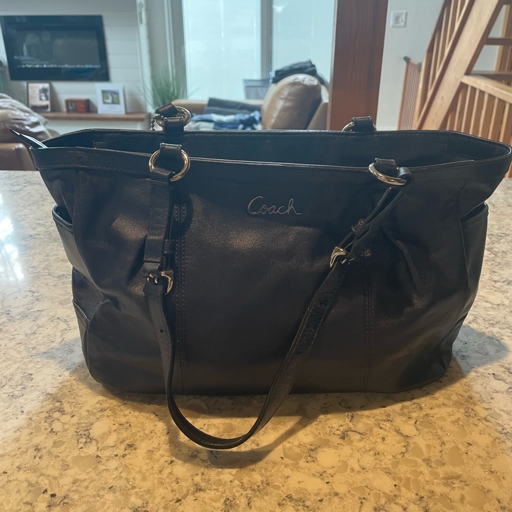 Coach Navy Leather Tote Bag